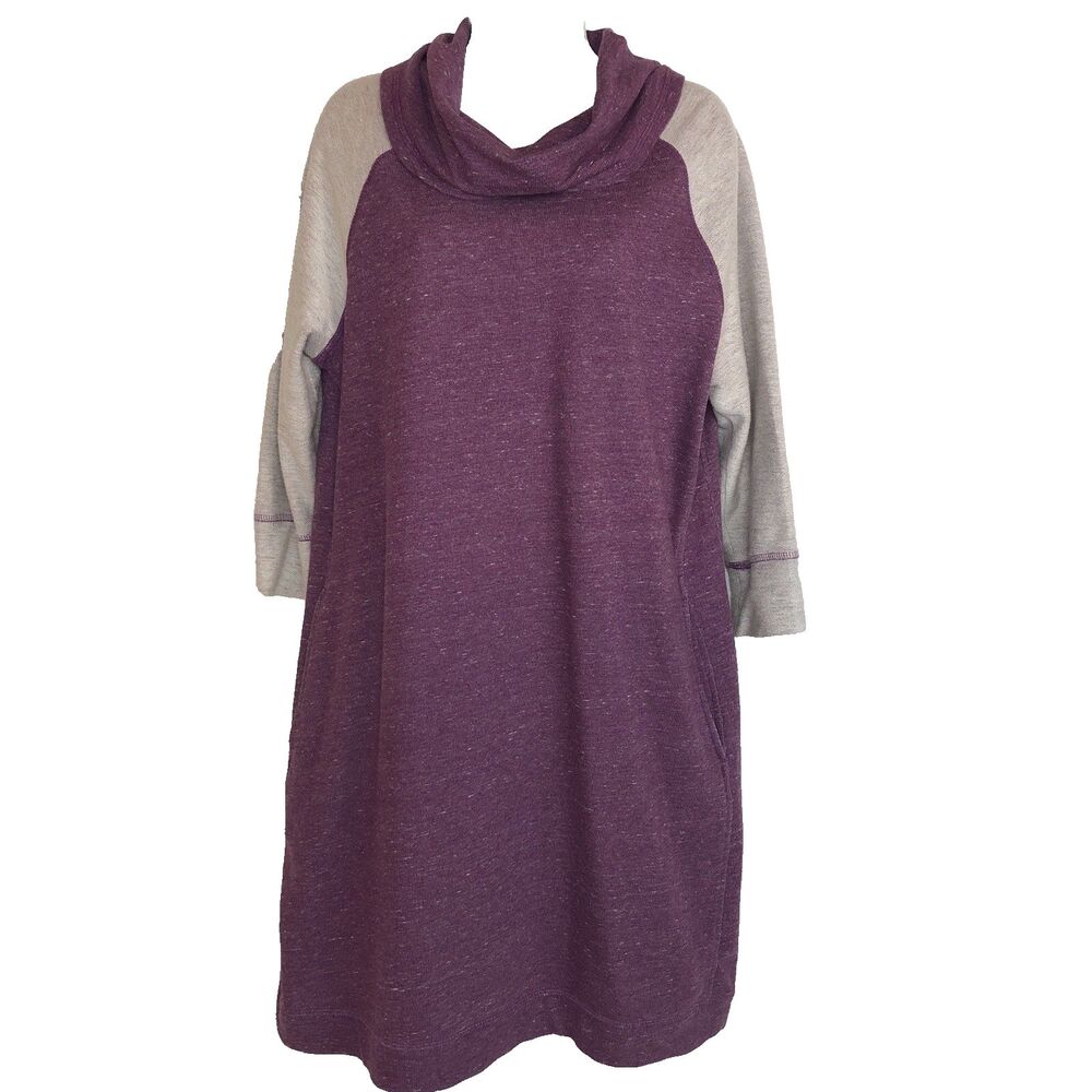 Natural Reflections Women's Reverse Cowl Neck Sweatshirt Dress Size XL Pockets
